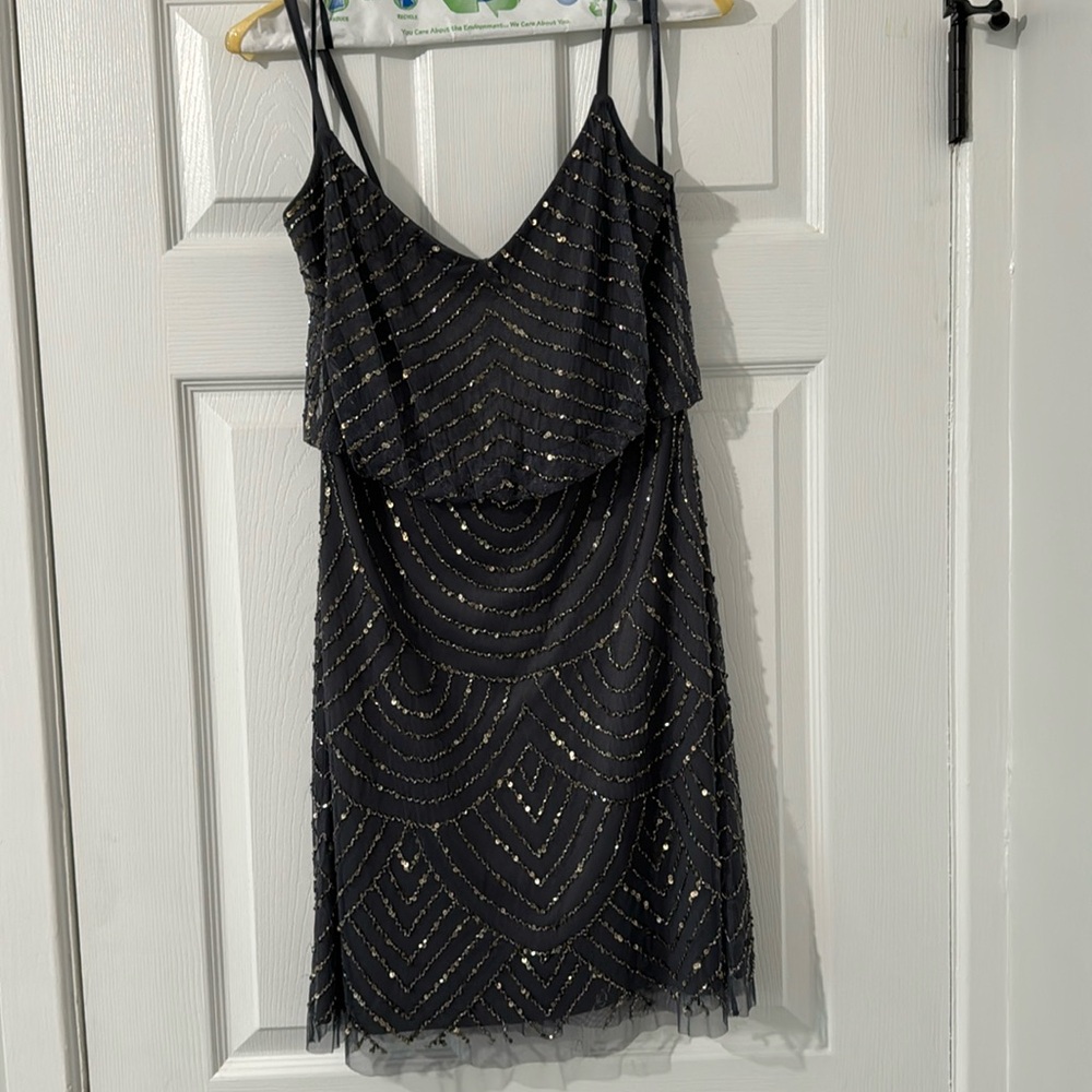Adrianna Papell Beaded Dress in a slate/grayish blue color